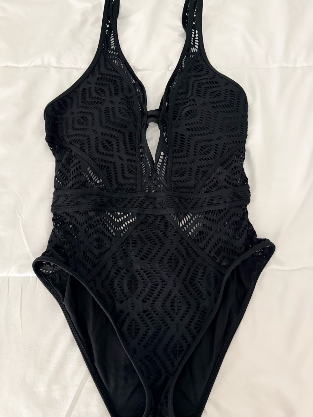 BECCA Black Crochet Cutout One-Piece Swimsuit – Size Medium